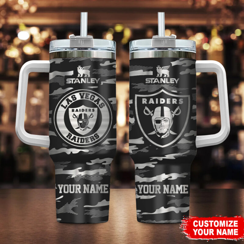 Las Vegas Raiders NFL Camo Pattern Custom Stanley Cup 40 oz 30 oz Tumbler With Handle | StormMerch
