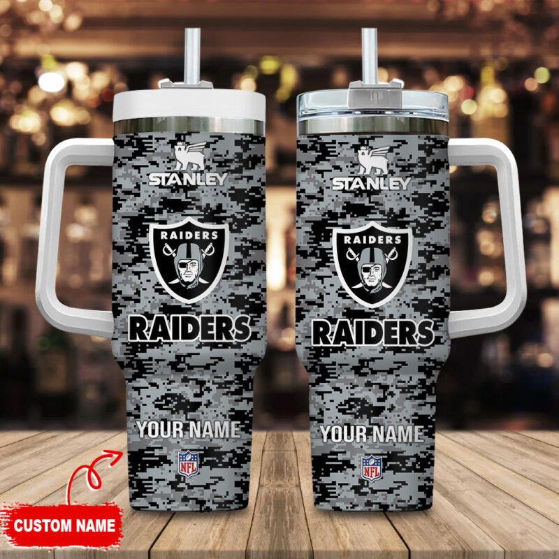 Las Vegas Raiders NFL Camouflage Custom Stanley Cup 40 oz 30 oz Tumbler With Handle | StormMerch
