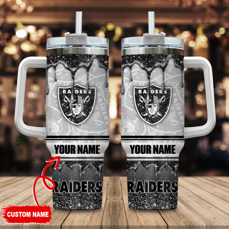 Las Vegas Raiders NFL Glitter Custom Stanley Cup 40 oz 30 oz Tumbler With Handle | StormMerch