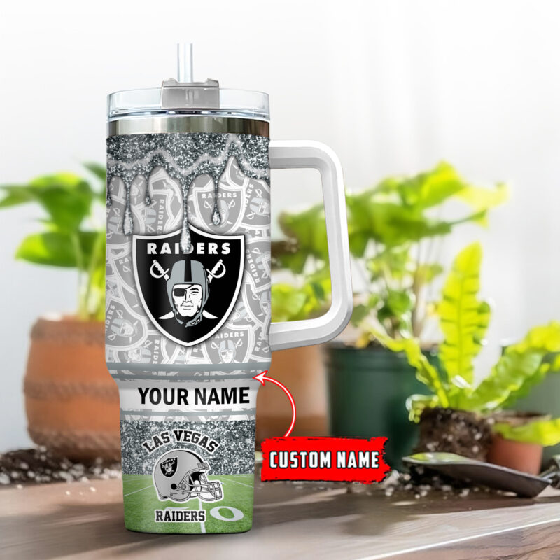 Las Vegas Raiders NFL Glitter Custom Stanley Cup 40 oz 30 oz Tumbler With Handle | StormMerch