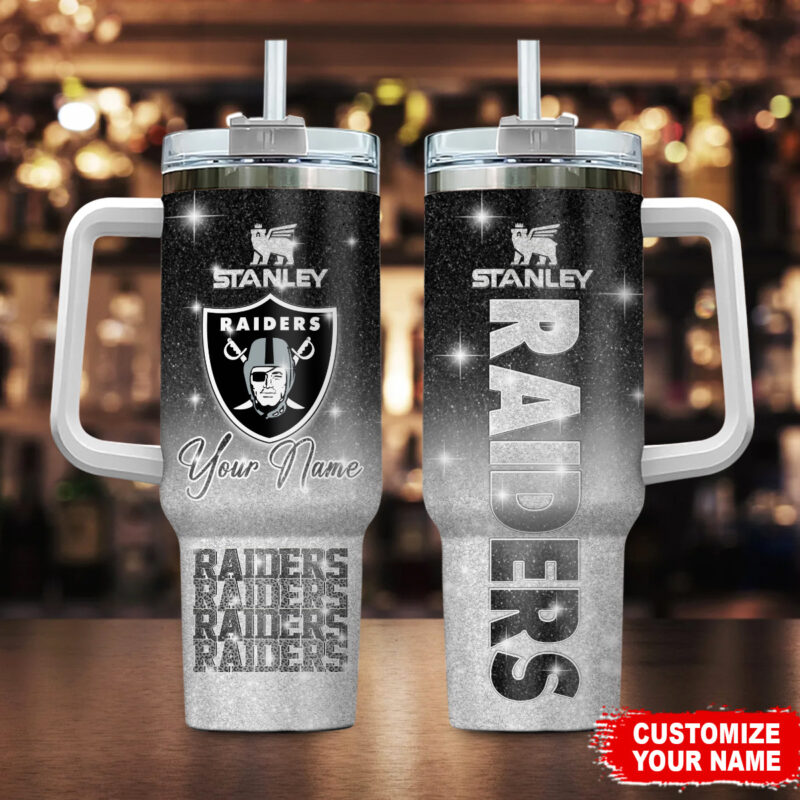 Las Vegas Raiders NFL Glitter Custom Stanley Cup 40 oz 30 oz Tumbler With Handle | StormMerch