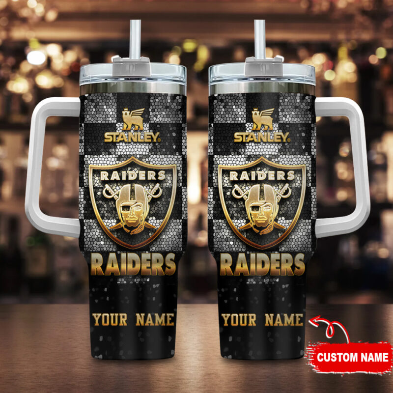 Las Vegas Raiders NFL Glitter Golden Logo Custom Stanley Cup 40 oz 30 oz Tumbler With Handle | StormMerch