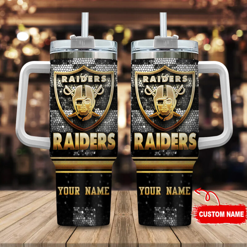 Las Vegas Raiders NFL Glitter Golden Logo Custom Stanley Cup 40 oz 30 oz Tumbler With Handle | StormMerch