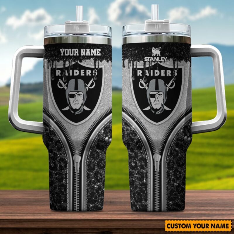 Las Vegas Raiders NFL Glitter Leopard Print Custom Stanley Cup 40 oz 30 oz Tumbler With Handle | StormMerch