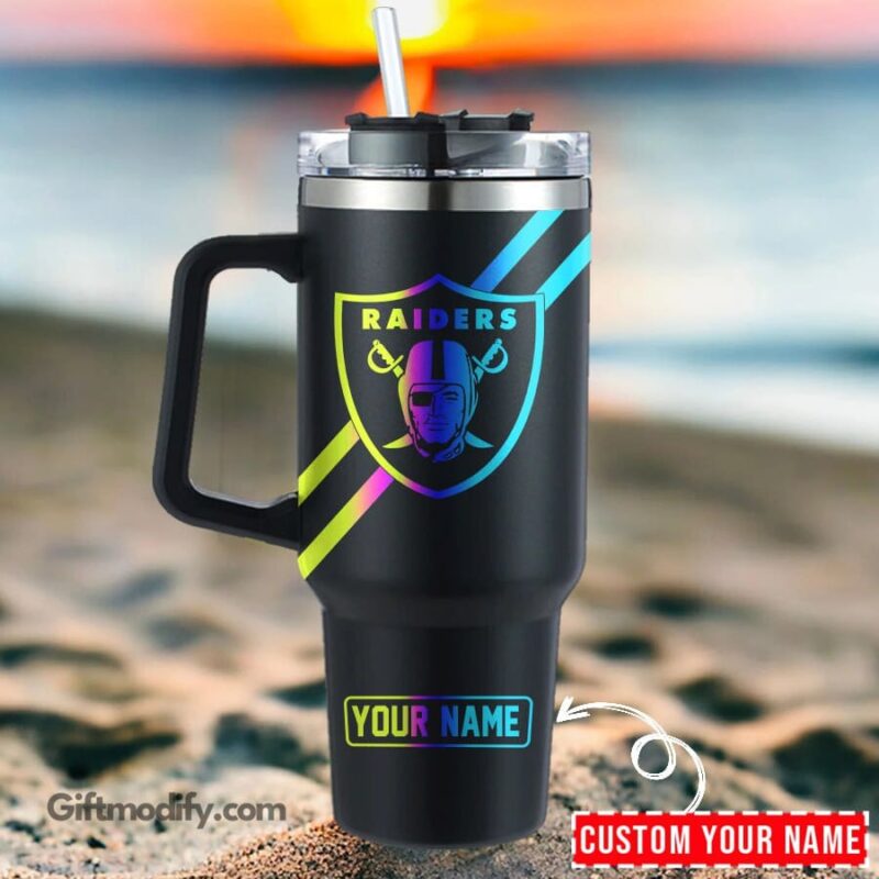 Las Vegas Raiders NFL Hologram Logo Custom Stanley Cup 40 oz 30 oz Tumbler With Handle | StormMerch