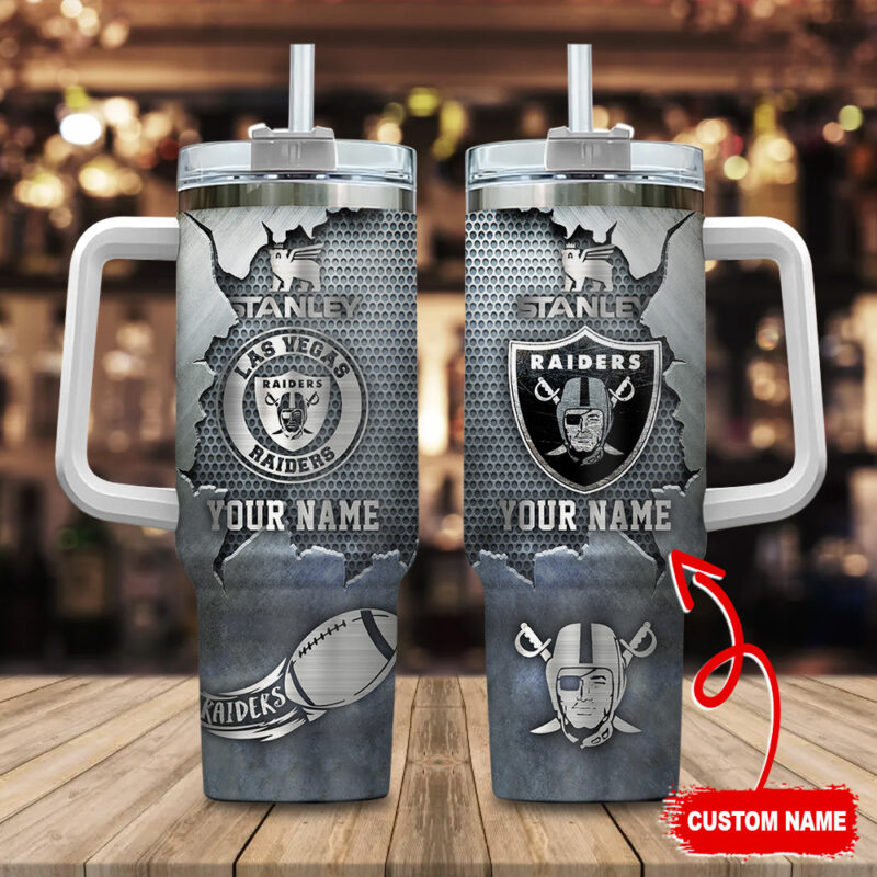 Las Vegas Raiders NFL Metal Style Custom Stanley Cup 40 oz 30 oz Tumbler With Handle | StormMerch