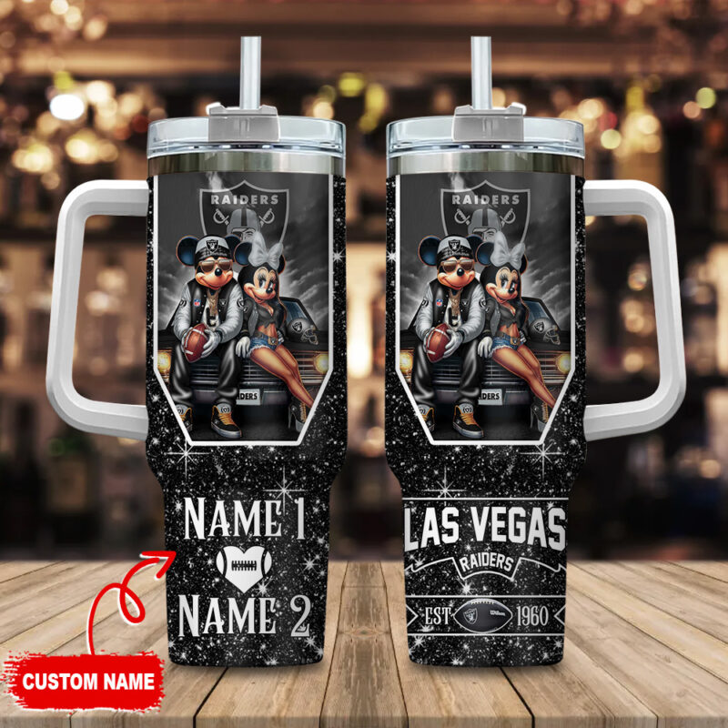 Las Vegas Raiders NFL Mickey And Minnie Couple Custom Stanley Cup 40 oz 30 oz Tumbler With Handle | StormMerch