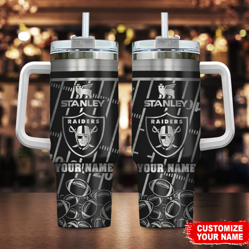 Las Vegas Raiders NFL Silver Custom Stanley Cup 40 oz 30 oz Tumbler With Handle | StormMerch