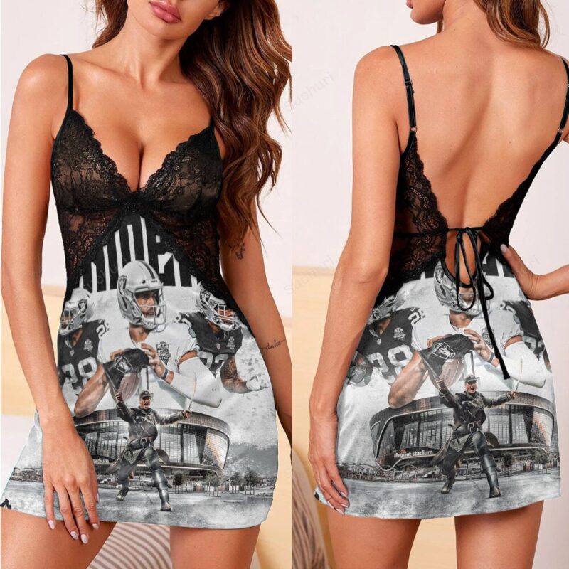 Las Vegas Raiders Players Art3 3d Back Straps Cami Dress With Lace