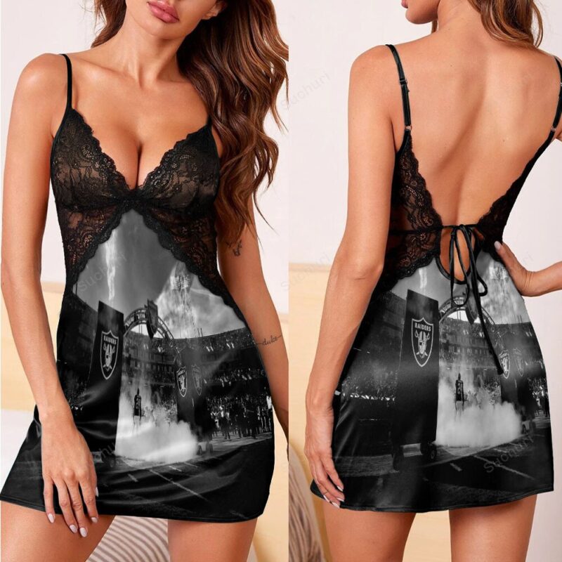 Las Vegas Raiders Stadium 3d Back Straps Cami Dress With Lace