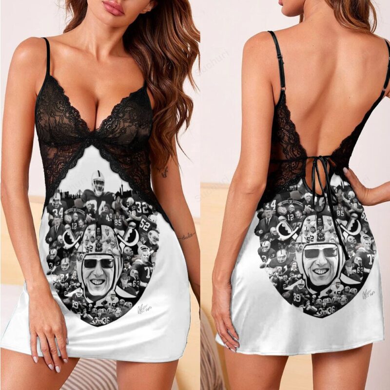 Las Vegas Raiders Team Winning2 3d Back Straps Cami Dress With Lace