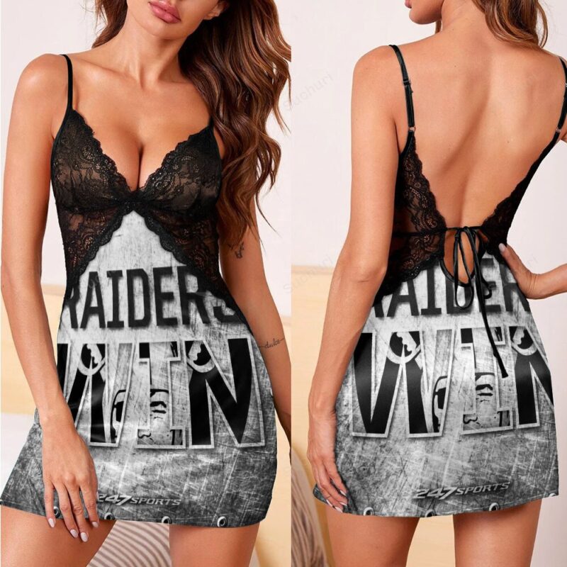 Las Vegas Raiders Win Metal 3d Back Straps Cami Dress With Lace