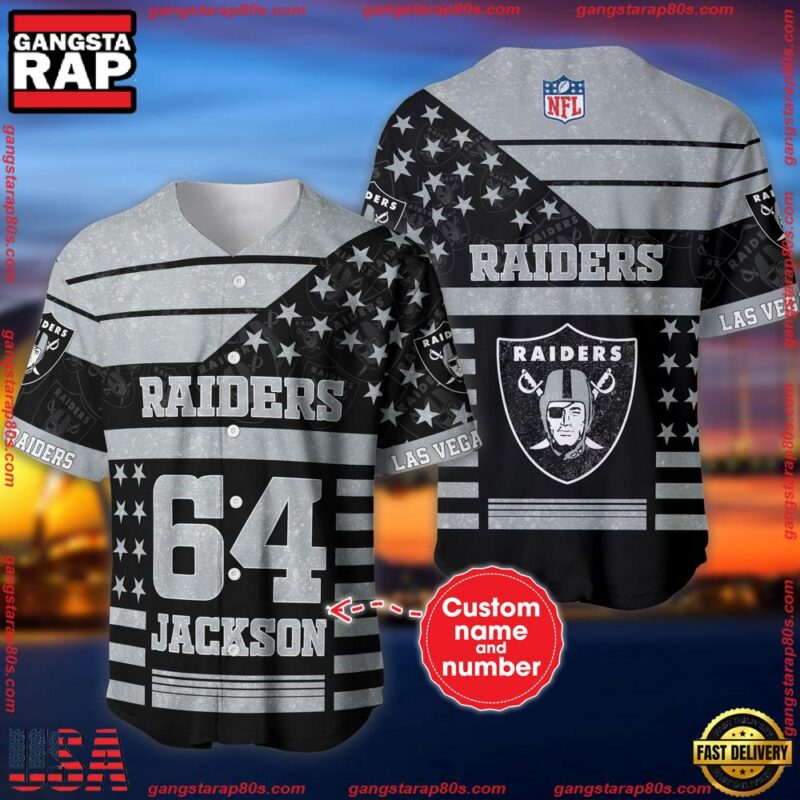 NFL Custom Name Number Las Vegas Raiders American Flag New Design Baseball Jersey Shirt - Gangstarap80S