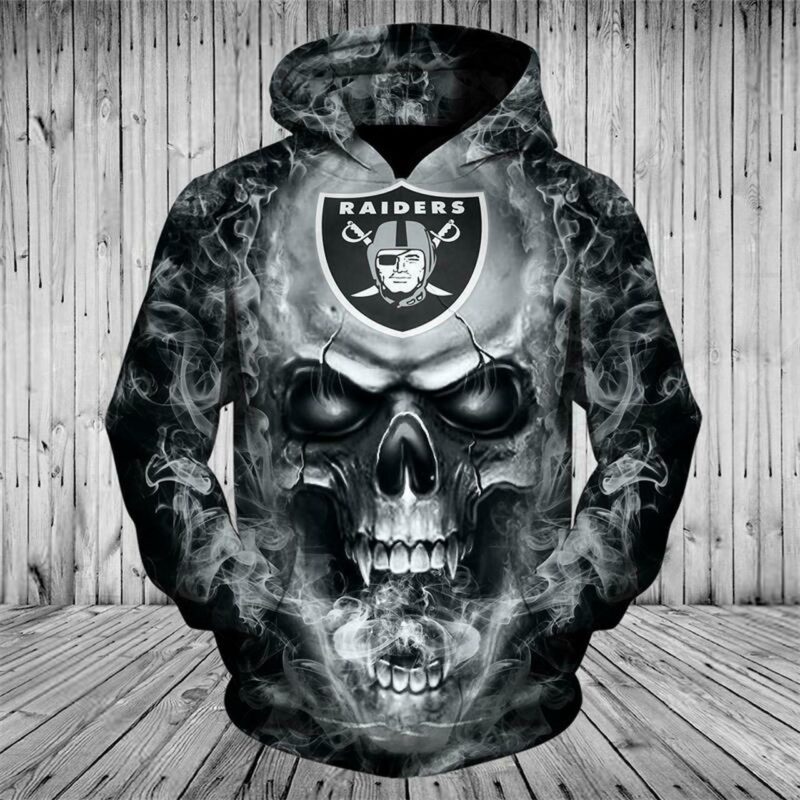 NFL hoodies 3d skull Oakland Raiders hoodie sweatshirt zip up pullover - Raidersfanworld.com