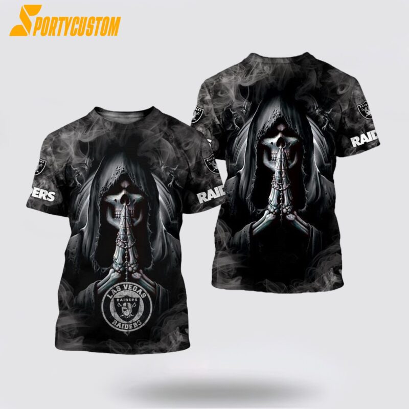 NFL Las Vegas Raiders 3D T Shirt Background Skull Smoke Celebrate Your Team's Legacy In Style And Comfort