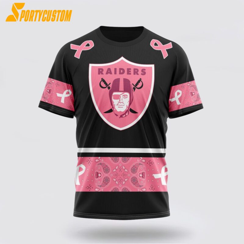 NFL Las Vegas Raiders 3D T Shirts Breast Cancer Custom Name And Number Shirt Gifts For Sports Enthusiasts To Overcome The Pandemic