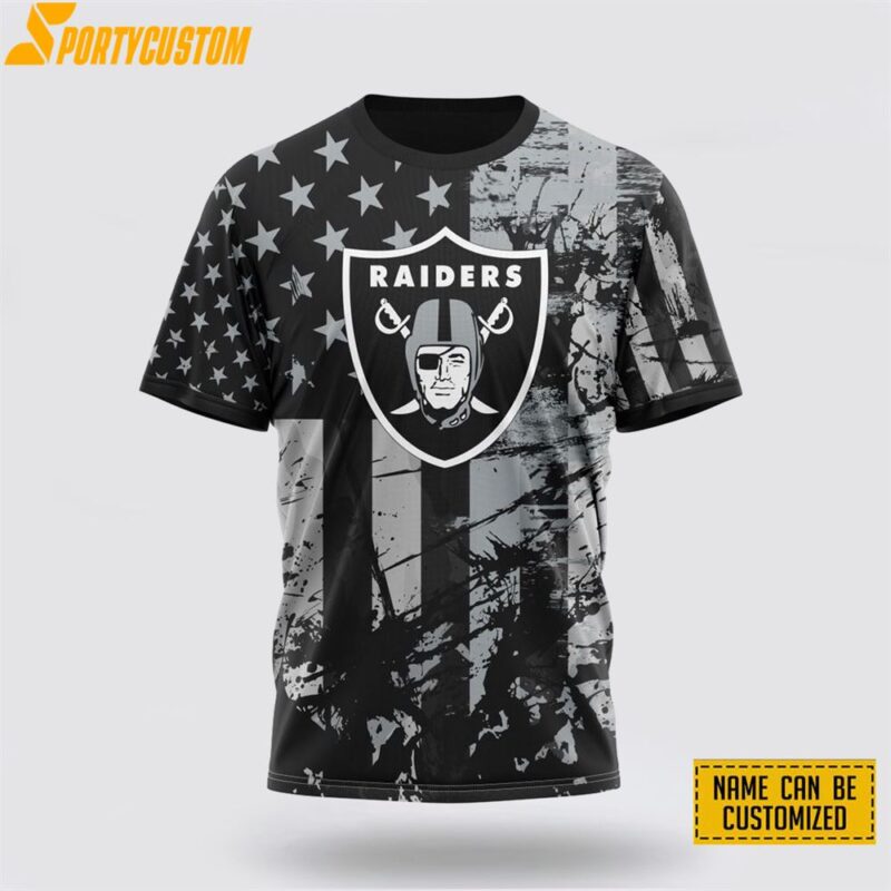 NFL Las Vegas Raiders All Over Print 3D T Shirt Classic Grunge American Flag Custom Name And Number Shirt