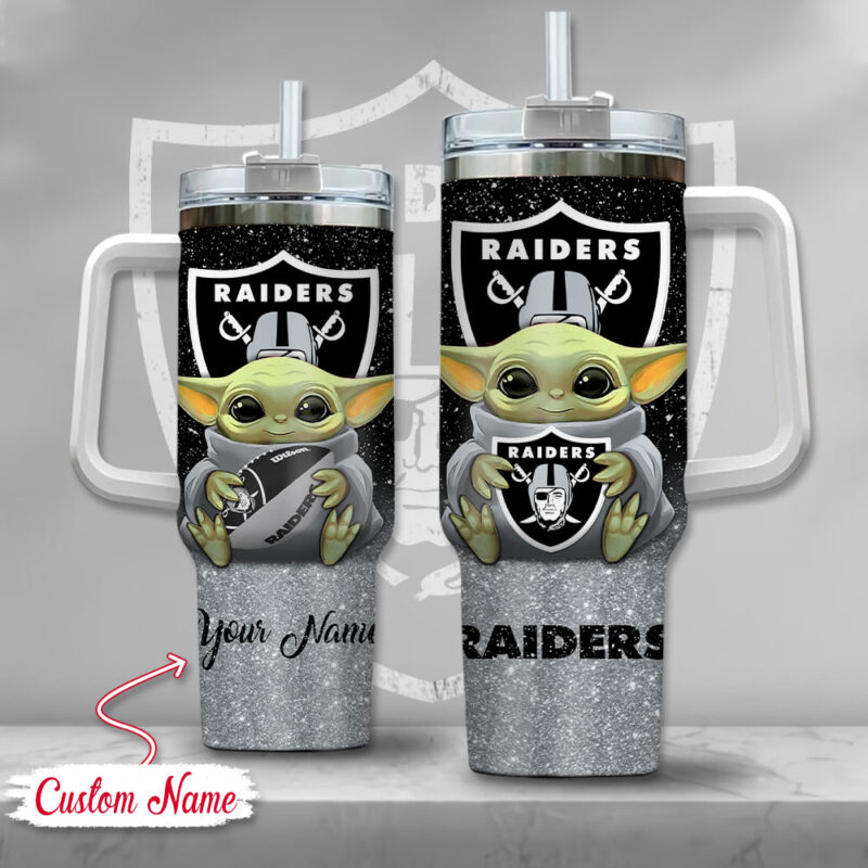 NFL Las Vegas Raiders Baby Yoda Custom Stanley Cup 40 oz 30 oz Tumbler With Handle | StormMerch