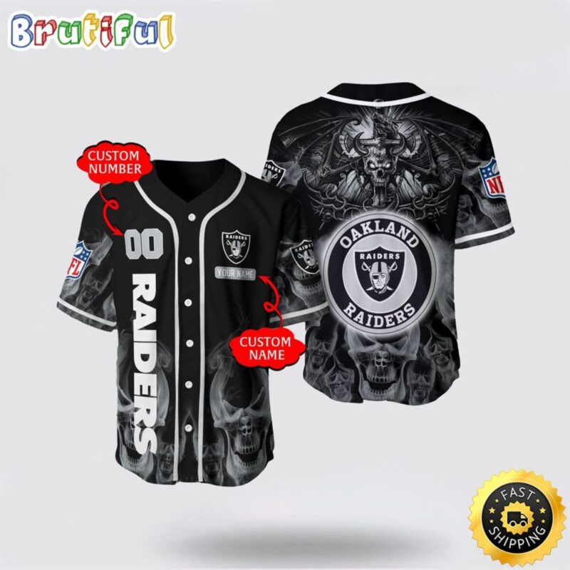NFL Las Vegas Raiders Baseball Jersey 3D Personalized Skull Customization Options Available