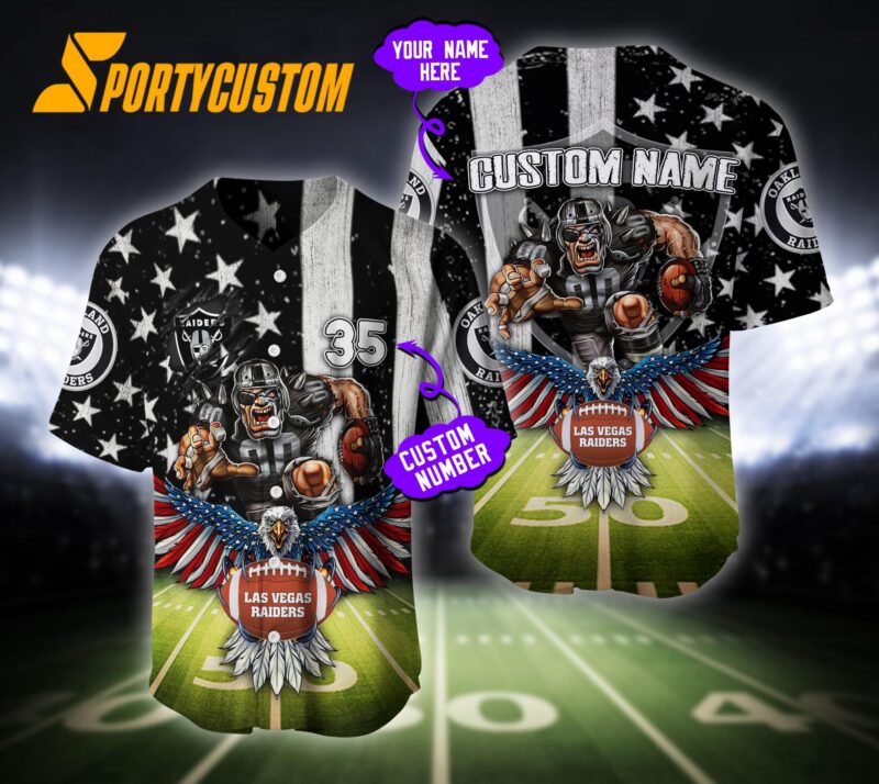 NFL Las Vegas Raiders Eagle US Flag x Veterans Custom Baseball Jersey