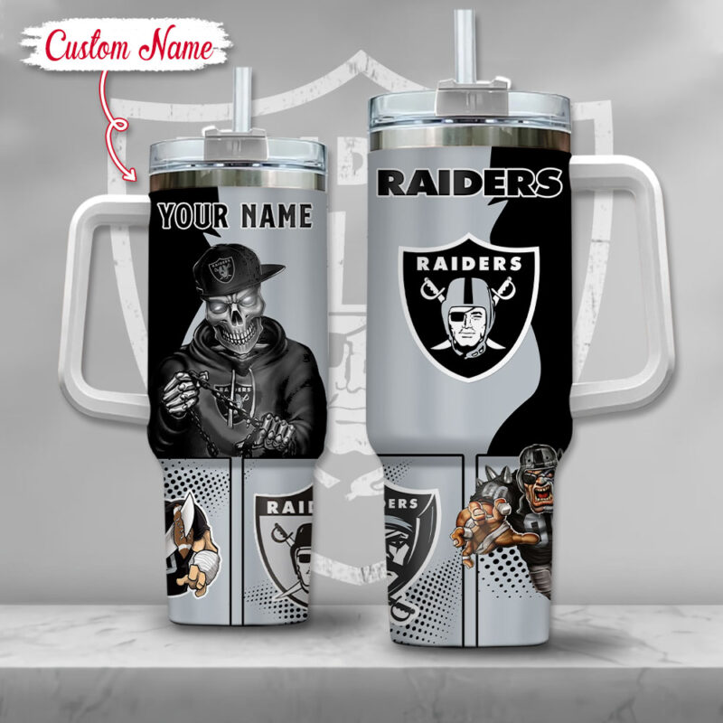 NFL Las Vegas Raiders Gangster Skeleton Custom Stanley Cup 40 oz 30 oz Tumbler With Handle | StormMerch