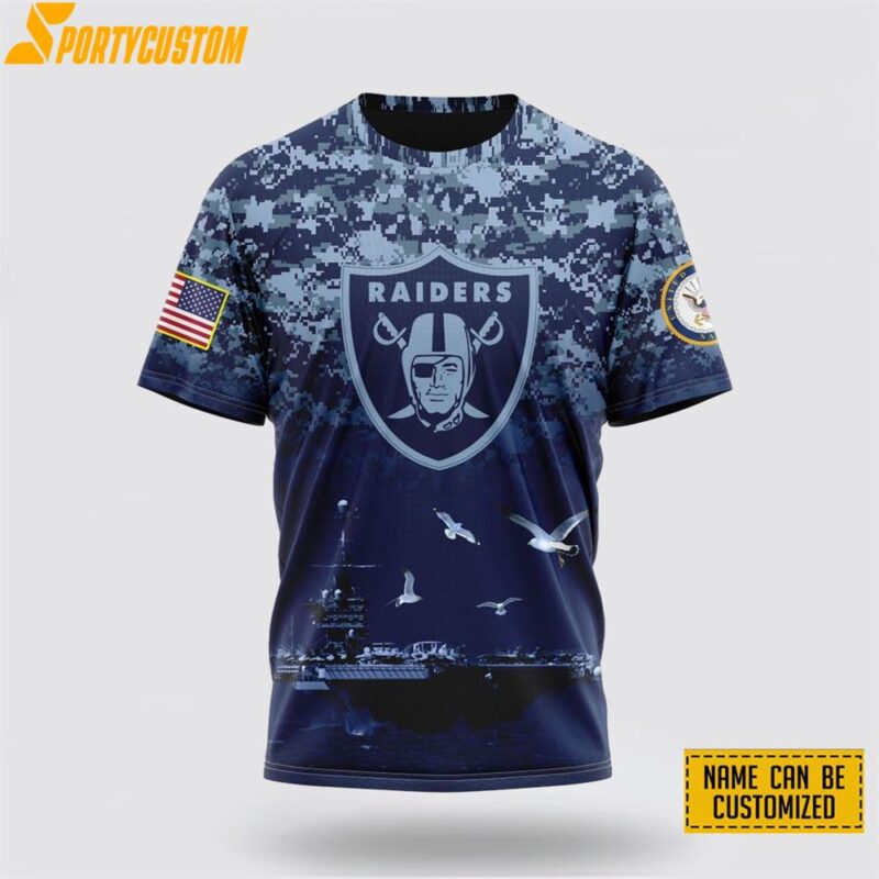 NFL Las Vegas Raiders Honor 3D T Shirt US Navy Veterans Custom Name And Number Shirts