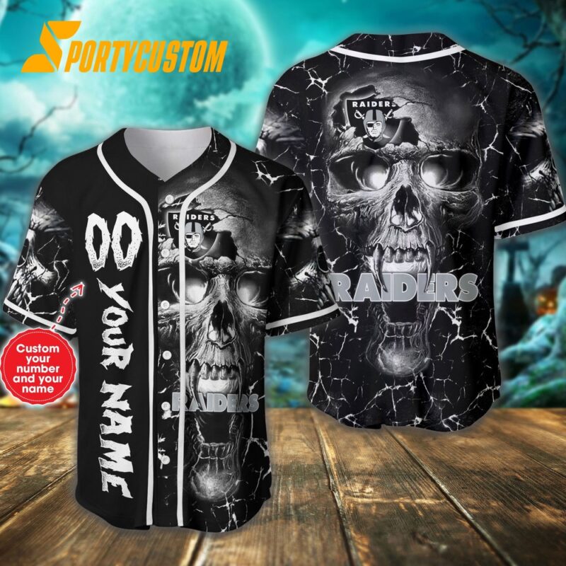 NFL Las Vegas Raiders Skull Design Baseball Jersey Shirt