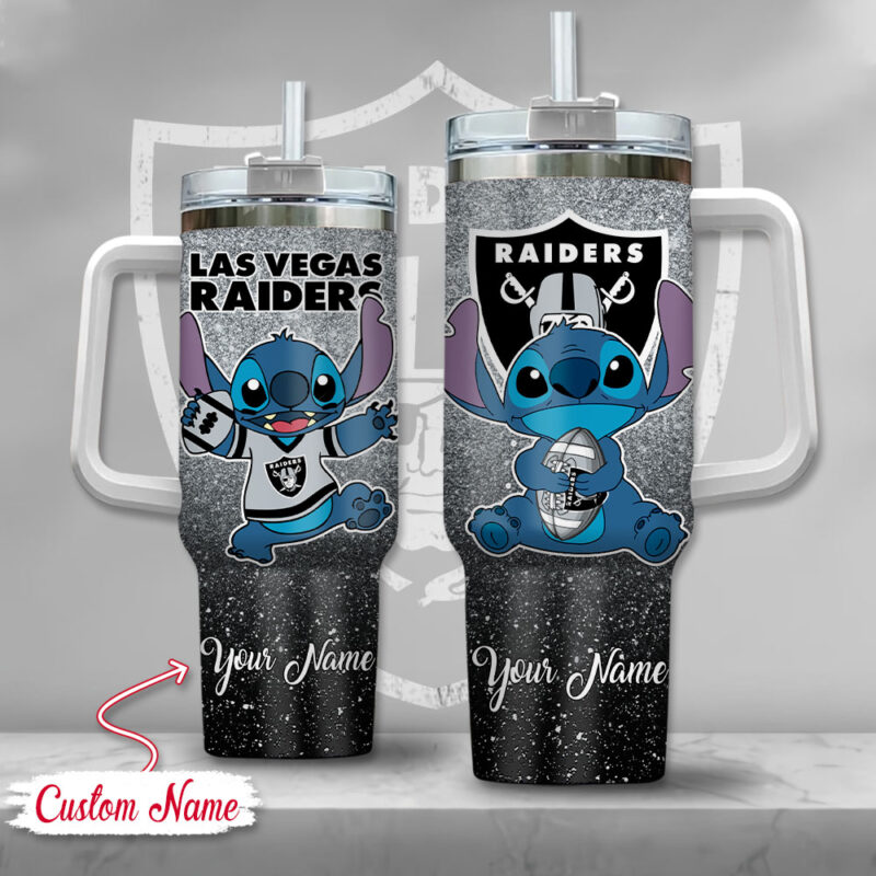 NFL Las Vegas Raiders Stitch Glitter Custom Stanley Cup 40 oz 30 oz Tumbler With Handle | StormMerch