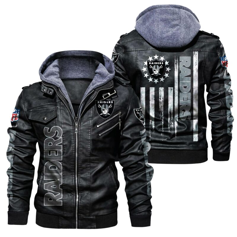 NFL Oakland Raiders Leather Jacket Flag - Men - Raidersfanworld.com