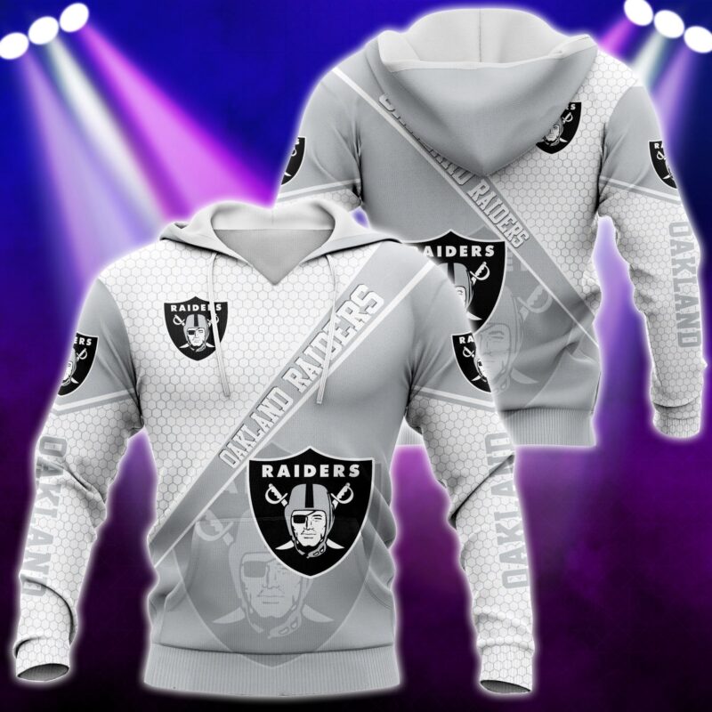 Oakland Raiders NFL All-over Print Grey Hoodie T-Shirt Zip Hooded - Raidersfanworld.com