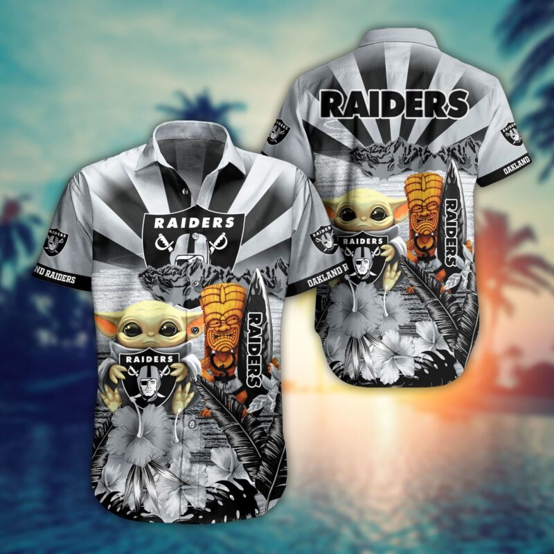 Oakland Raiders NFL Baby Yoda Hawaiian Shirt Men - Raidersfanworld.com