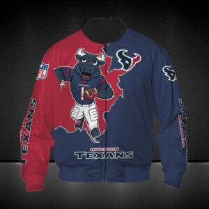 NFL Houston Texans Blue Red Bomber Jacket V2 - Bluefink
