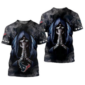Men's Houston Texans T shirts Background Skull Smoke