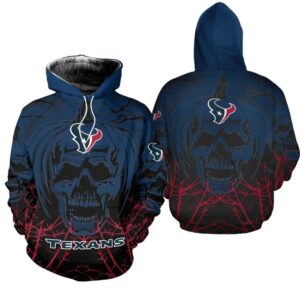 Houston Texans Hoodie Halloween Pumpkin Skull Print Zip Hoodie - Bluefink