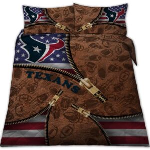 Houston Texans Nfl American Flag Leather Pattern Bedding Set - Hot Sale 2025