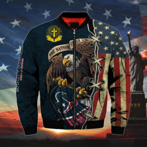 Men’s One Nation Under God Houston Texans Bomber Jackets - Bluefink