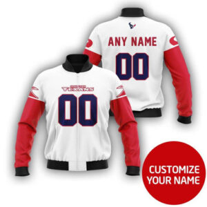 Houston Texans Super Bowl Champions Personalized Number Name White And Red Gift For Texans Fans Bomber Jacket - Bluefink
