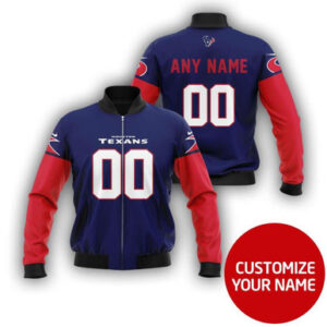 Houston Texans Super Bowl Champions Personalized Number Name Blue And Red Gift For Texans Fans Bomber Jacket - Bluefink