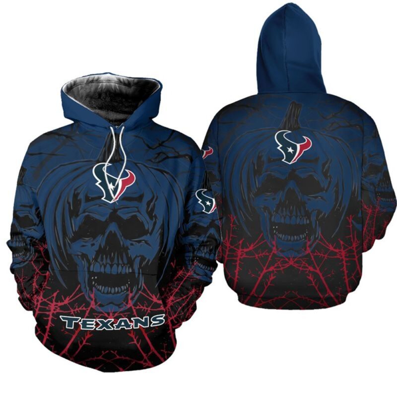 Houston Texans Hoodie Halloween Pumpkin Skull Print Zip Hoodie - Bluefink