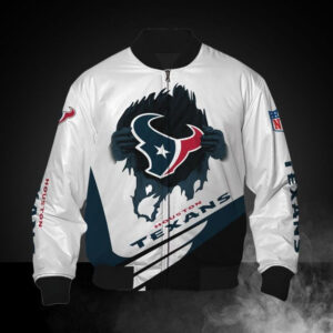 NFL Houston Texans White Blue Bomber Jacket - Bluefink