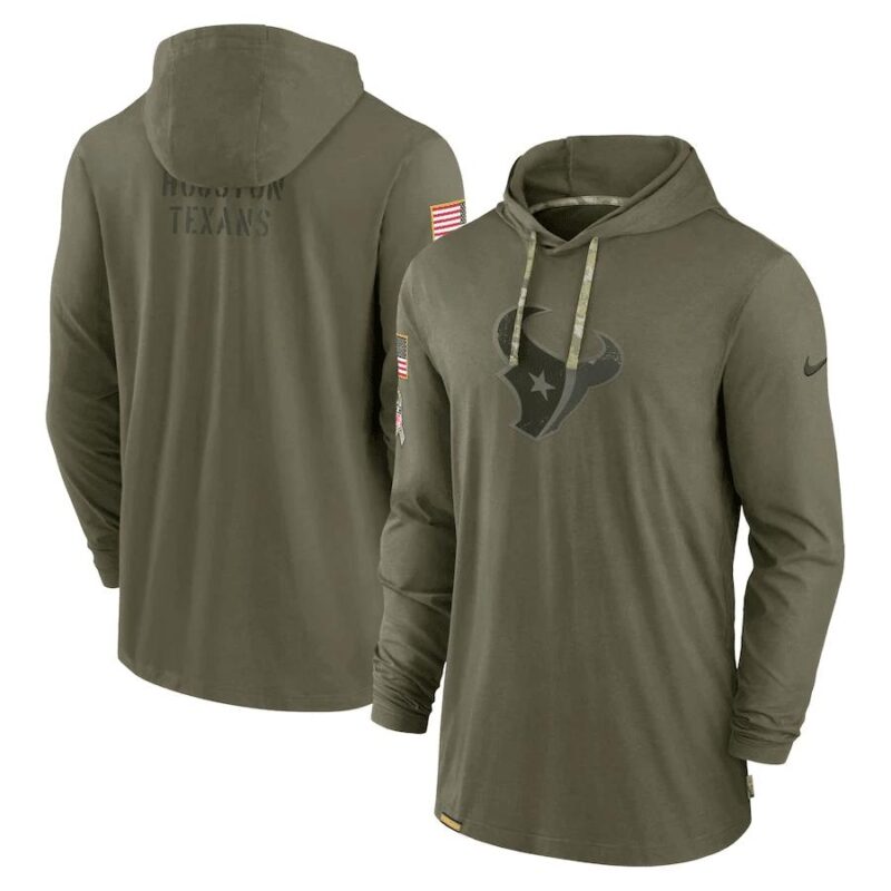 Men Houston Texans 2022 Salute to Service Tonal Pullover Hoodie - Olive - Bluefink
