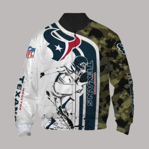 NFL Houston Texans White Blue Camo Bomber Jacket - Bluefink