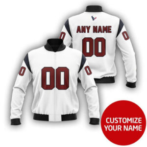 Houston Texans Super Bowl Championspersonalized Number Name White Gift For Texans Fans Bomber Jacket - Bluefink