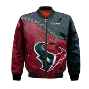 Houston Texans Bomber Jacket Grunge Polynesian Tattoo - NFL - Bluefink
