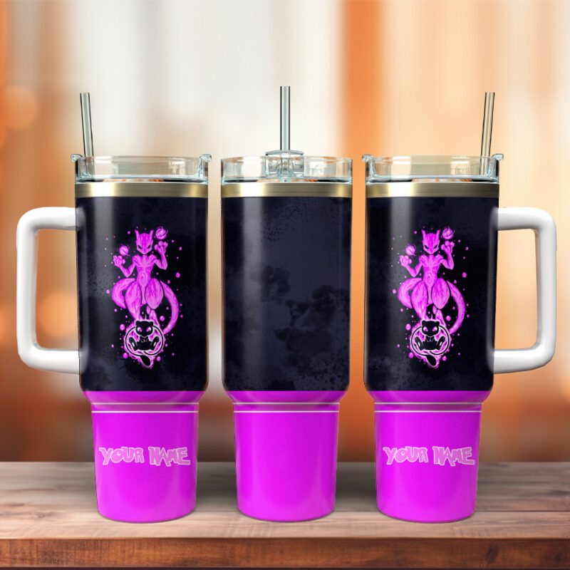 Mewtwo Pokemon Anime Christmas Custom Stanley Quencher 40oz Stainless Steel Tumbler - Threewoofs
