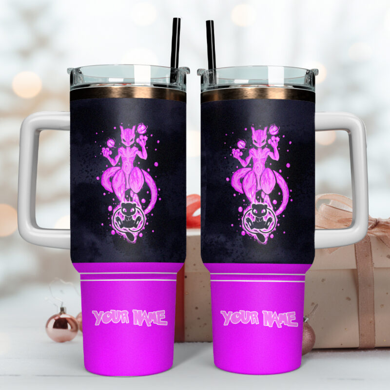 Mewtwo Pokemon Anime Christmas Custom Stanley Quencher 40oz Stainless Steel Tumbler - Threewoofs - Image 4