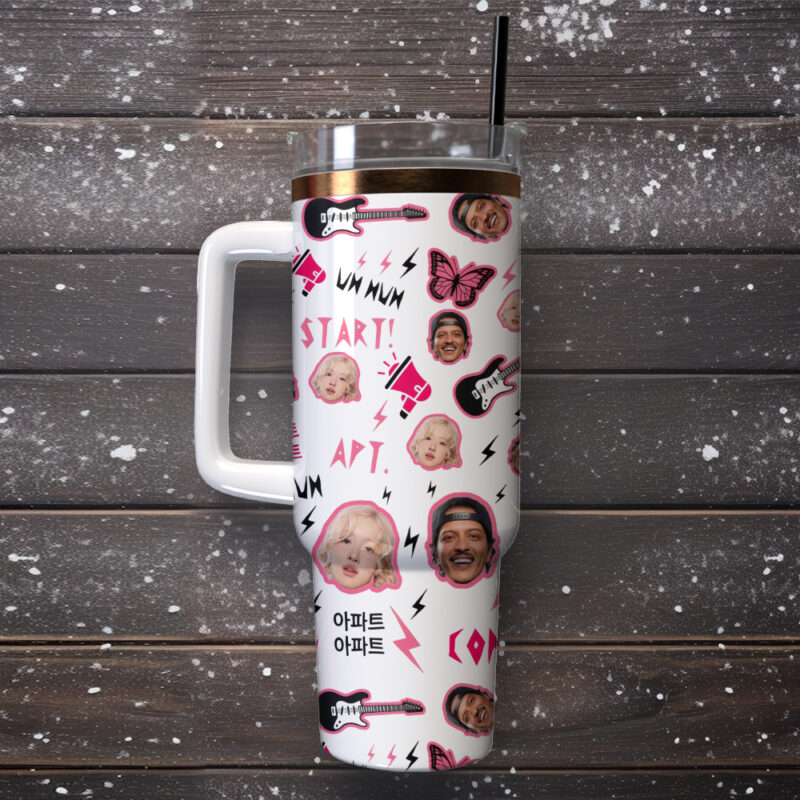 Ros√© x Bruno Mars Music Custom Stanley Quencher 40oz Stainless Steel Tumbler With Handle - Threewoofs - Image 4
