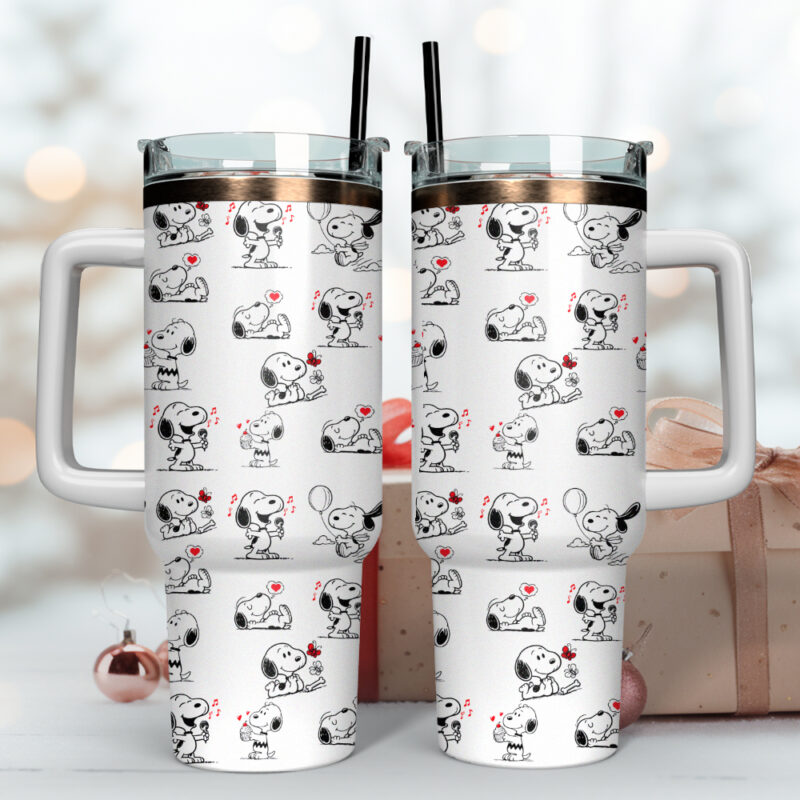 Snoopy Cartoon Custom Stanley Quencher 40oz Stainless Steel Tumbler With Handle - Threewoofs - Image 2
