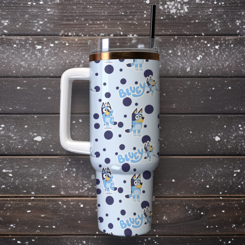 Bluey Cartoon Custom Stanley Quencher 40oz Stainless Steel Tumbler With Handle - Threewoofs - Image 3