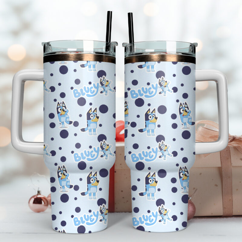 Bluey Cartoon Custom Stanley Quencher 40oz Stainless Steel Tumbler With Handle - Threewoofs - Image 4